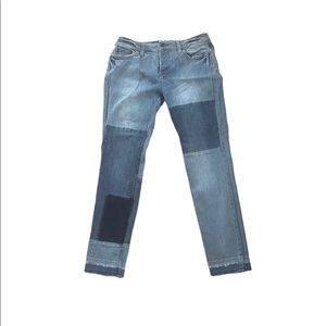 Free people patch work/ skinny jeans